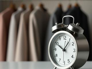 急いでいるお客様のために時計を指す手