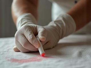 シミ抜き専門家の手がシミにアプローチ